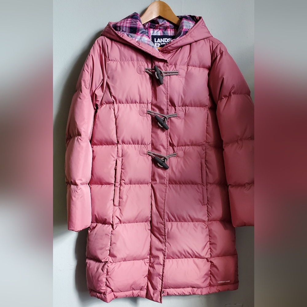Lands’ End Duffle Down Coat, Pink Toggle Coat, Pink Puffer Jacket